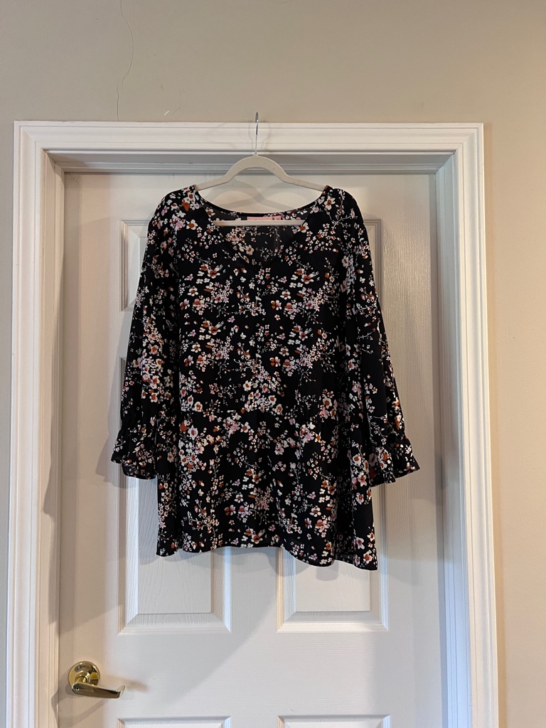 Evri Black Floral Bell-Sleeve Tunic